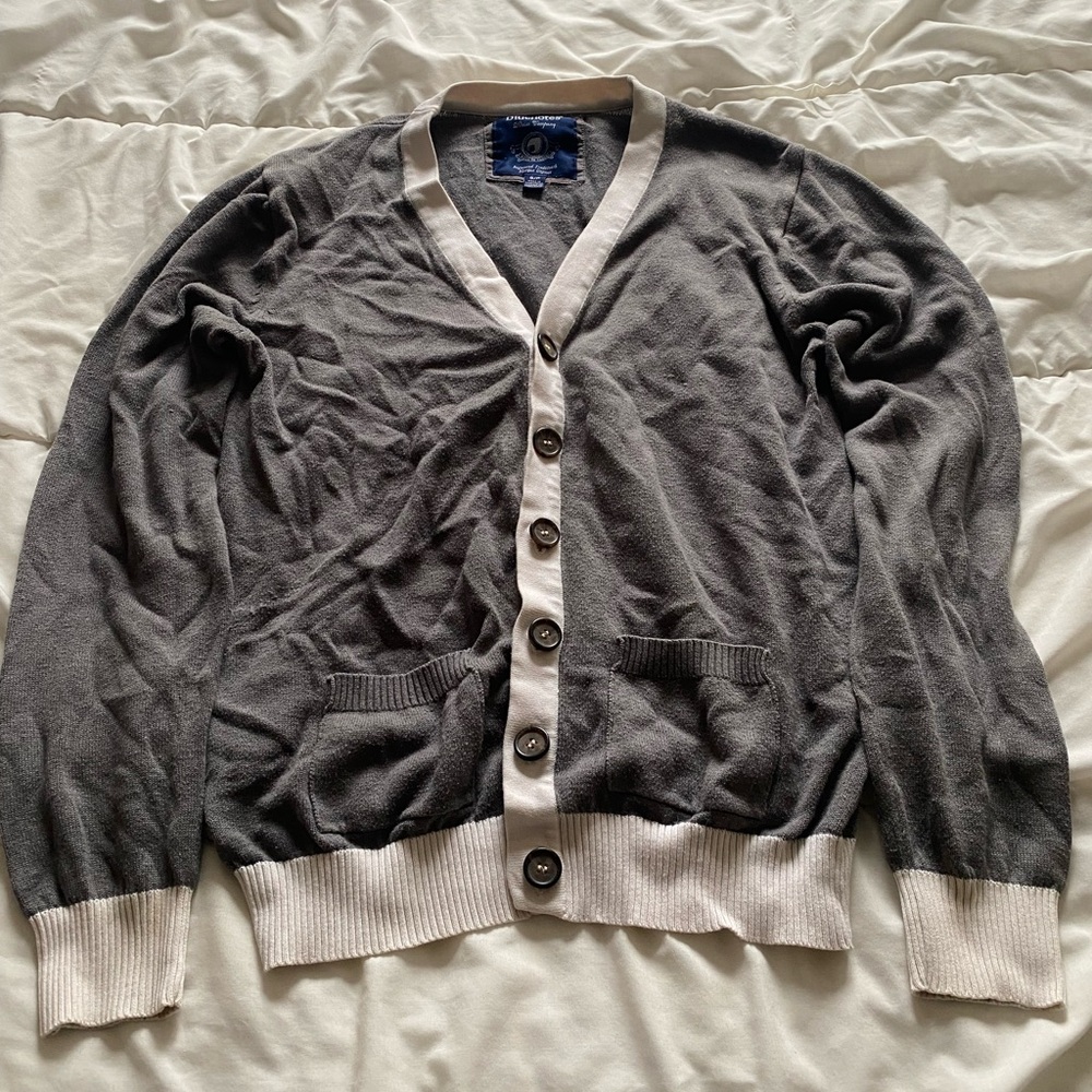 Bluenotes Gray Cardigan with Cream Trim - Button Front Sweater
